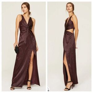 NICHOLAS | 100% Silk Silvina Wrap Maroon Snakeskin Cutout Gown Women’s Size 0